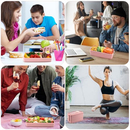 35Pcs Bento Box Japanese Lunch Box Kit Leakproof Lunchbox, Pink | Wheat straw 3 layer stackable lunch container with compartments and lunch bag for kids adults teens meal prep school office - color: Pink, size: 35Pcs