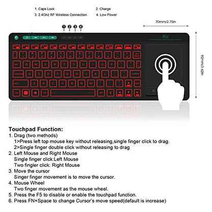 Rii K18 Plus Wireless 3-LED Color Backlit Multimedia Keyboard with Multi-Touch Big Size Trackpad,Rechargable Keyboard for Android TV Box,PC,Smart TV,Xbox,Raspberry Pi, HTPC IPTV,Windows, MacOS - style: 2.4G Version
