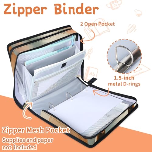 Cute Elephant Animal Zipper Binder, 3 D-Ring Expanding File Folder with Handle & Adjustable Shoulder Strap, 400 Sheets Capacity Multi-Pocket Organizer for 13 Inch Laptop - color: Cute Elephant Animal