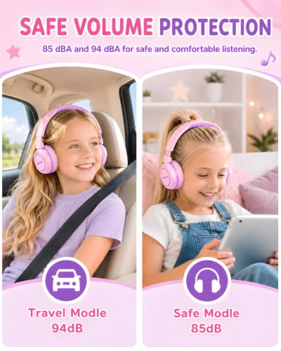 Kids Bluetooth Headphones, 80H Playtime Lightweight Wireless Headphones for Kids, 85/94dB Safe Volume Limit, Bluetooth 5.4, Built-in Mic kids headphones for School, Travel, iPad, Tablet (Pinkpurple) - color: Pinkpurple
