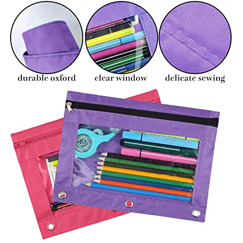 3-Ring Pen Pencil Pouch with Clear Window Stationery Bag Binder Case Classroom Organizers Purple - color: Purple