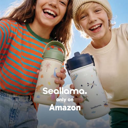 Seallama. Kids Water Bottle -14 oz Stainless Steel Tumbler with Straw Lid, Vacuum Insulated Double Wall Travel Cup, Leak-Proof Reusable Drink Bottle for School & Everyday Hydration - color: Cosmo Croc