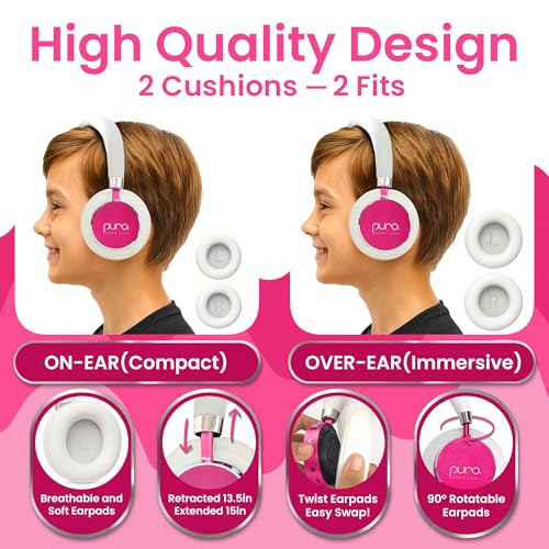 Puro Sound Labs Kids Wireless Headphones – Volume-Limiting 85dB, Built-In Mic, Studio-Grade Sound, 20-Hour Battery Life, Comfortable Fit & Easy to Connect Kids Bluetooth Headphones – BT2200 Plus, Pink - color: Pink
