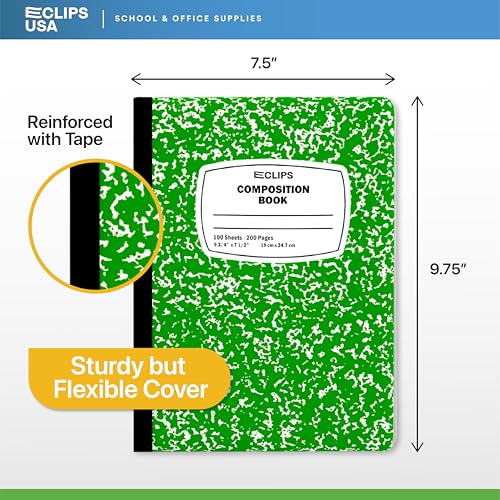 Composition Notebook Wide Ruled Composition Notebooks Bulk Green Marble Hard Cover Wide Ruled Notebook Paper Note Books For Schools Marble Composition Books 100 Sheets 200 Pages 9.75” x 7.25” (24 Pack, Green) - color: Green, size: 24 Pack