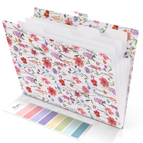 SKYDUE Accordion File Organizer, Floral Expanding File Folders with 5 Pockets, Cute Document Organizer for Paper Bills Receipt Storage, School Office & Hospital Supplies Letter/A4 Size White - color: White