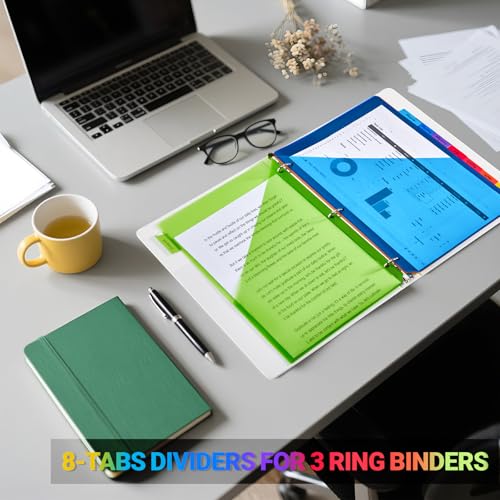 8-Tab Dividers for 3-Ring Binders, 16 Counts 3 Holes Index Dividers with 2 Pockets, Insertable 8 Tabs Binder Divider for 0.5''/1''/2''/3'' Inch Binders, 8 Colors
