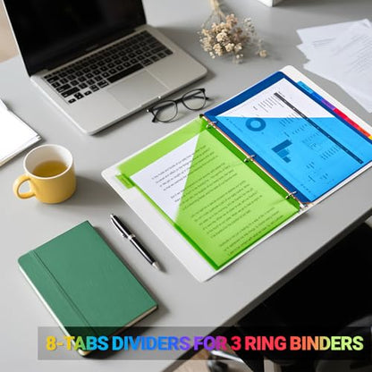 8-Tab Dividers for 3-Ring Binders, 16 Counts 3 Holes Index Dividers with 2 Pockets, Insertable 8 Tabs Binder Divider for 0.5''/1''/2''/3'' Inch Binders, 8 Colors