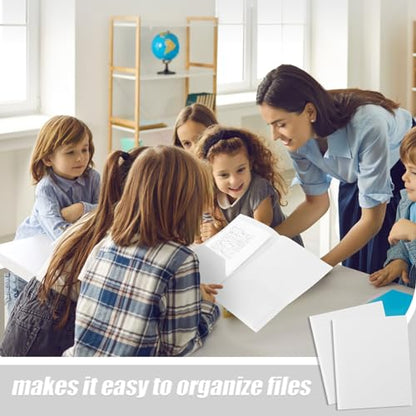 Gueevin 150 Pcs Plastic Folders with Pockets, Two Pocket Folder Fit 8.5 x 11 Inch Letter Size Paper, Heavy Duty School Folders Business Card Holder for Home Office School Bussiness (White) - color: White