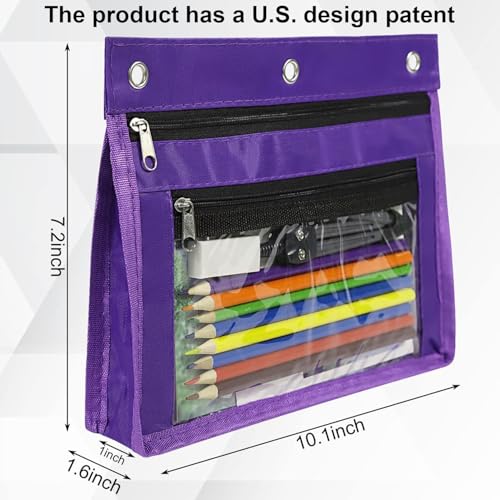 YoeeJob 2 Pack 1 Inch Expandable Zipper Pencil Pouches with Clear Window for 3 Ring Binder, Suitable for School & Office (Purplek) - color: Purple