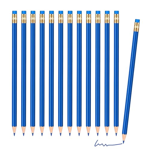 12 Pcs Checking Pencils Erasable Colored Pencils Pre-Sharpened 2 HB with Erasable Tops for Checking(Blue) - color: Blue