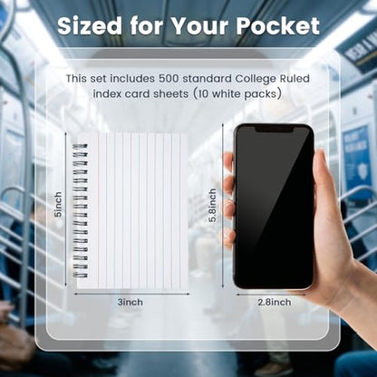 Koogel 500PCS Spiral Index Cards, 3x5Inch, Flash Cards for Studying, White | Ruled, Heavy Notecards with Waterproof Covers for School College Note Taking and To Do List Supplies, Back to School