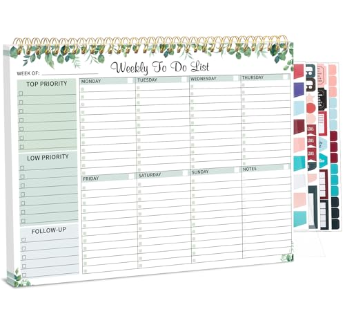 Thboxes 52 Sheets Weekly To Do List Notepad, 8.5" x 11" Efficiently Plan Weekly Task List Notepad for Student Work Home Office School Improve Focus and Efficiency Weekly Planner Green - color: Green