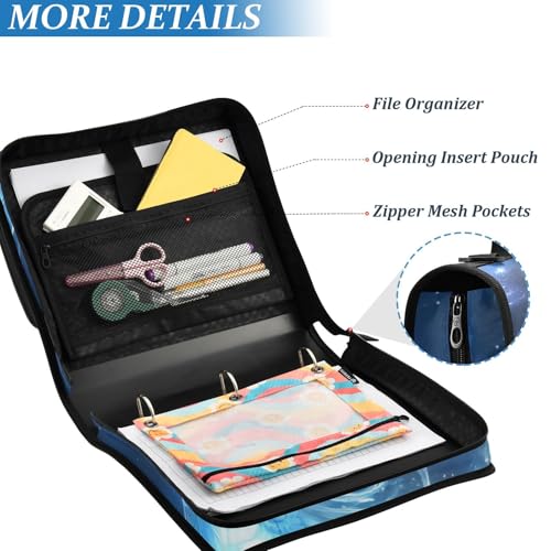 3 Ring Zipper Binder with Shoulder Strap Dragon Galaxy Blue 2 Inch Zippered Binder Bag 500 Sheet Capacity Multi Pockets for School Supplies - color: Multi37