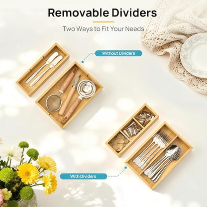 Vtopmart Bamboo Drawer Organizer Boxes - Set of 7 Multi-purpose Wooden Storage Dividers for Kitchen, Bathroom, Office, Desk, Makeup, Jewelry & More, Non-Slip Junk Drawer Organizer Trays for Storage - style: 7 Boxes
