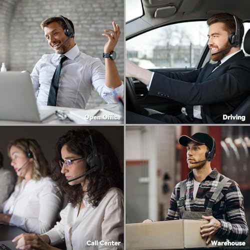 LEVN Wireless Headset with Mic for Work, Bluetooth Headset with Microphone-AI Noise Cancelling, Single-Ear Wireless Headphones with Mic & USB Dongle for PC/Computer/Call Center/Laptop/Teams/Zoom/Home