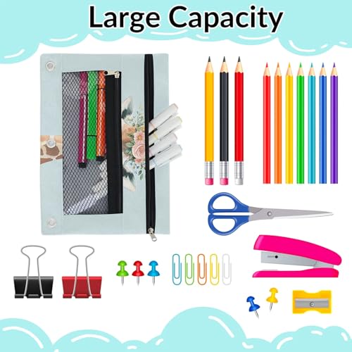 Cute Giraffe Pencil Pouch for 3 Ring Binder wreath Floral Pencil Case Bag with Clear Window Zipper Pockets for Kids Girls Boys Students School College Supplies 2 Pack - color: Blue Brown