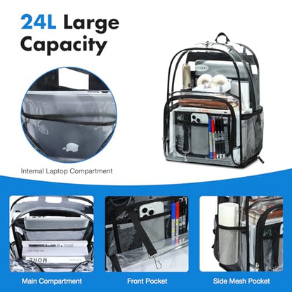 Rolling Clear Backpack Heavy Duty, 3-Stage Telescopic Handle Transparent Bookbag with wheels, See Through Backpack for College, Work, Travel
