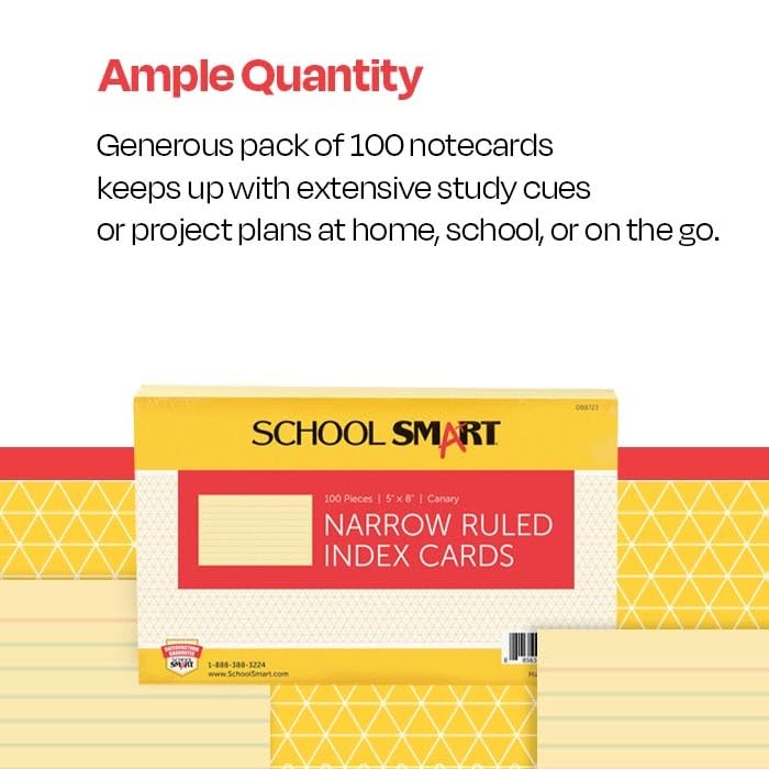 School Smart Ruled Index Cards, 5 x 8 Inches, Canary, Pack of 100 - color: Canary, size: 5 x 8 Inches