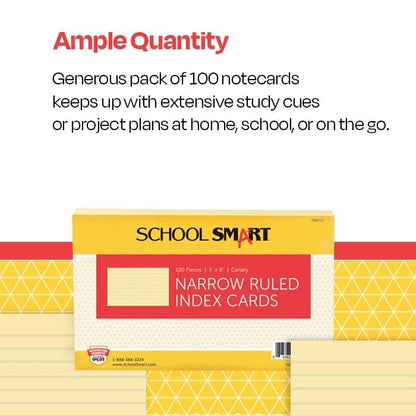 School Smart Ruled Index Cards, 5 x 8 Inches, Canary, Pack of 100 - color: Canary, size: 5 x 8 Inches