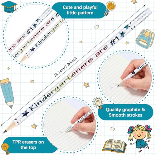 Tenceur 24 Pcs Kindergarten Pencils Bulk Motivational Pencils with Erasers Inspirational Pencil with Back to School Supplies for Kids Student Teacher Classroom Reward - style: Kindergarteners