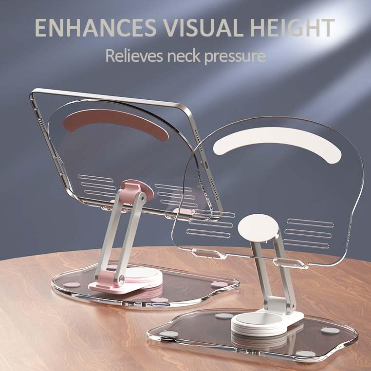 360 Degree Rotating Mobile Tablet Stand, Adjustable Tablet Holder-Adjustable Foldable Desktop Table Holder Base,Multi-Angle, Non-Slip Silicone Base,Portable iPad Stand for Desk - color: White