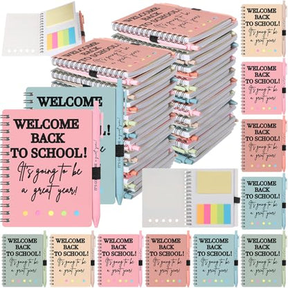Dunzoom 40 Pcs Welcome Back to School Gifts Bulk Spiral Notebooks with Sticky Notes Motivational Pens First Day of School Notepads Party Favor for Teacher Student Classroom(Simple,Morandi) - style: Bohemian