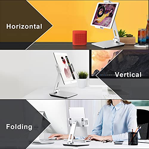 Tablet Stand Adjustable & Foldable, 360° Swivel Heavy Aluminum Tablet Holder for Desk, Compatible with iPad Pro/Air/Mini, Galaxy Tab, Surface Pro, Kindle Fire (7-13") (Silver) - color: Silver