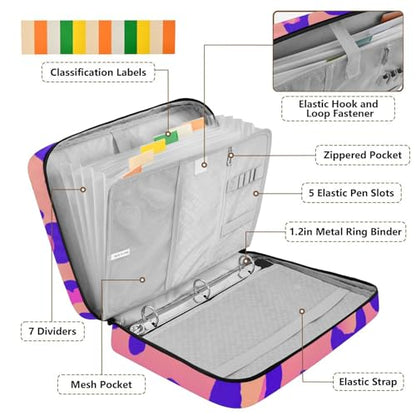 Neon Gradient Leopard Print Accordion File Organizer Expanding File Folder Zipper Binder 3 Ring with Handle 500 Sheets Capacity Document Organizer Storage Bag Multi Pockets Design