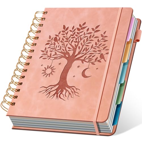Ovesmusl Hardcover Spiral Notebook 6.1" x 8.4" with 5 Removable Dividers 300 Pages Leather 5 Subject Notebook College Ruled 100GSM Large Spiral Notebooks for Work Thick Lined Journal for Women, Pink - color: Pink, size: 6.1"x8.4"