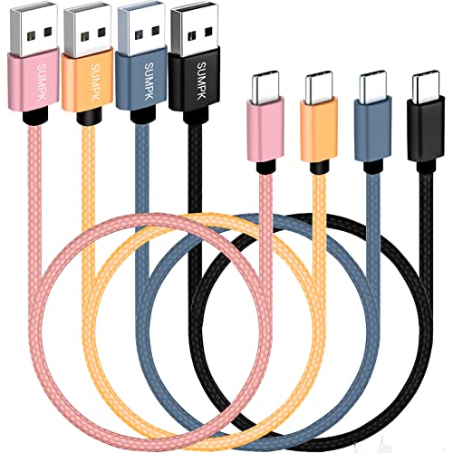 USB C Cable 1.5FT 4 Packs, Fast Charge USB 2.0 Data Braided | 18W Short Type C Cord, 3A Fast Charging 480Mbps Data Transfer Speed, Compatible for Galaxy S22, Google Pixel, Power Bank - color: pink, yellow, grey, black, size: 1.5 ft