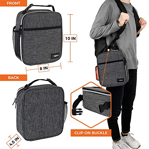 opux Insulated Lunch Bag for Kids Boys Girls, Small Compact Lunch Box with Wide Opening & Mesh Pockets, Reusable Lunch Pail for School, Work, Adults, Men, Women, Charcoal - color: Charcoal
