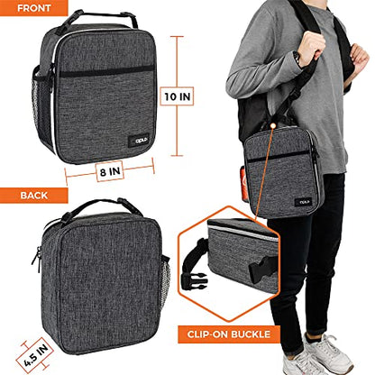 opux Insulated Lunch Bag for Kids Boys Girls, Small Compact Lunch Box with Wide Opening & Mesh Pockets, Reusable Lunch Pail for School, Work, Adults, Men, Women, Charcoal - color: Charcoal