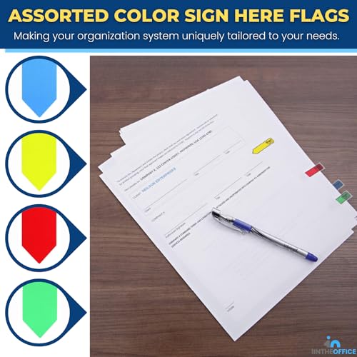 1InTheOffice Sign Here Flags, Assorted Colors, 0.56", 240 Pack