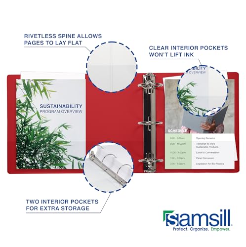 Samsill 1.5 Inch 3 Ring Binders,Made in USA,Economy Round Ring,Clear View Cover,325 Sheet Capacity - for School,Home,Office - Red,(Pack of 12) - color: Red, size: 12-Pack, style: 1.5-Inch