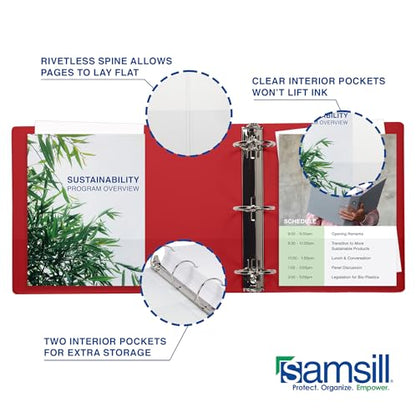 Samsill 3 Inch 3 Ring Binders, Economy Round Ring, Clear View Cover, 550 Sheet Capacity - for School, Home, Office - Red, 4 Pack - color: Red, size: 4-Pack, style: 3-Inch