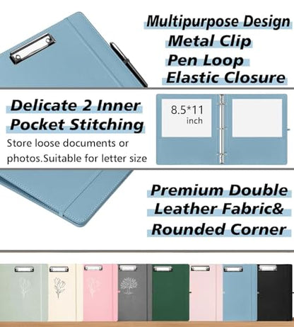 1 Inch 3 Ring Leather Binder Organizer, BVSSX Three Ring Binders with Clipboard, Plastic Folder, 5-Tabs Pocket Dividers with Sticker Labels, Pen Loop, Elastic Strap (Blue, Letter Size) - color: 4-blue, size: 1in（Letter Size）