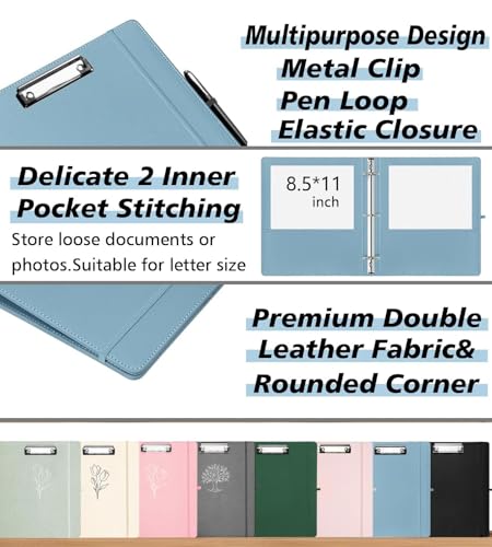 1 Inch 3 Ring Leather Binder Organizer, BVSSX Three Ring Binders with Clipboard, Plastic Folder, 5-Tabs Pocket Dividers with Sticker Labels, Pen Loop, Elastic Strap (Blue, Letter Size) - color: 4-blue, size: 1in（Letter Size）