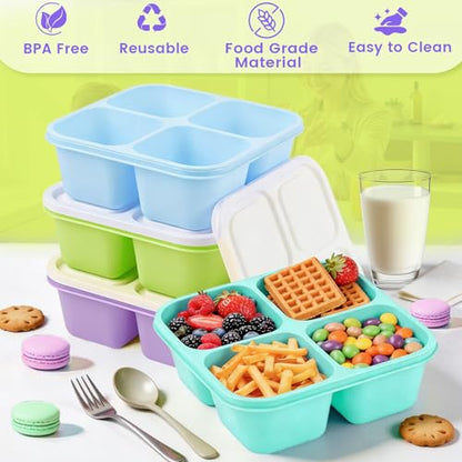 4 Pack Snack Containers Bento Box Adult Lunch Box,Meal Prep Container, Reusable Food Storage lunch Containers Stackable for Work, Travel and Gym (Blue, Green, Purple, Grass Green) - color: Blue, Green, Purple, Grass Green