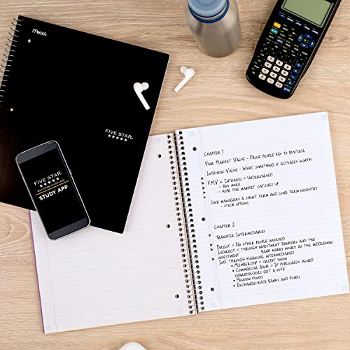 Five Star Spiral Notebook + Study App, 3 Subject, College Ruled Paper, Fights Ink Bleed, Water Resistant Cover, 8-1/2" x 11", 150 Sheets, Black (72069) (Pack of 2) - color: Black, size: 1 Count (Pack of 2)