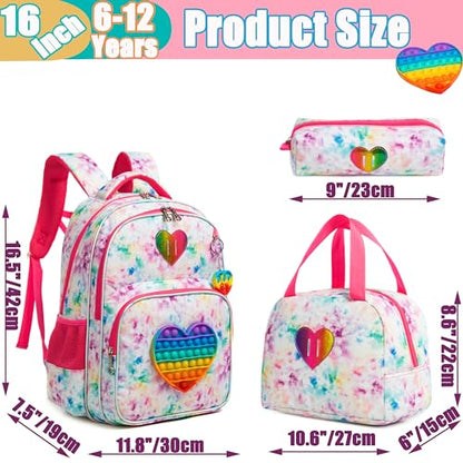 Backpack for Girls Elementary Preschool Kids Lunch Box for School - color: Love Bag