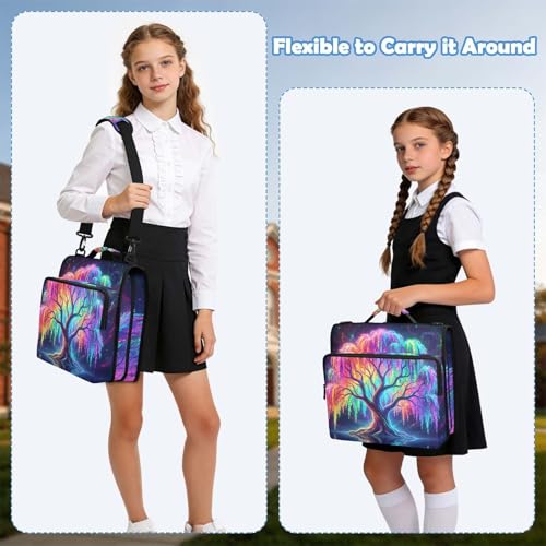 Tree 2-inch 3 Ring Zipper Binder with Shoulder Strap Holds 14 Inch Laptop for Students and Office - color: Rainbow Tree