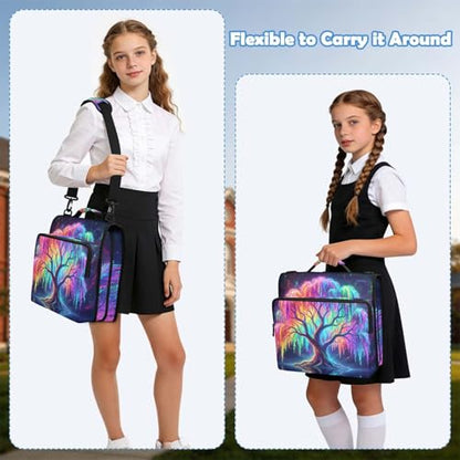 Tree 2-inch 3 Ring Zipper Binder with Shoulder Strap Holds 14 Inch Laptop for Students and Office - color: Rainbow Tree
