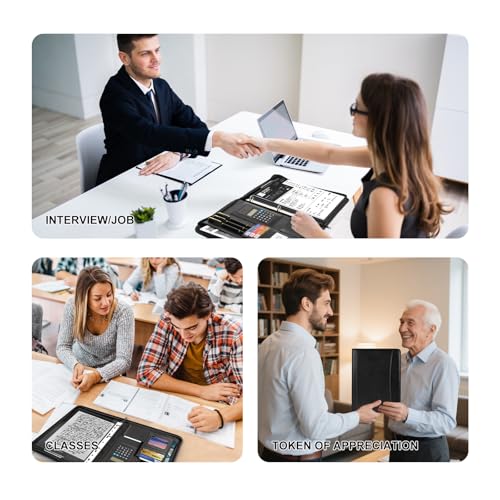 Leathario Portfolio Binder, Includes 10 Sheet Protectors and a Pen, 13 Inch Tablets Organizer, Vegan Leather A4 Padfolio, Multi-Pocket Notepad Business Planner Professional 3 Ring Document - color: Black-3 Ring