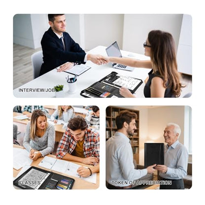 Leathario Portfolio Binder, Includes 10 Sheet Protectors and a Pen, 13 Inch Tablets Organizer, Vegan Leather A4 Padfolio, Multi-Pocket Notepad Business Planner Professional 3 Ring Document - color: Black-3 Ring