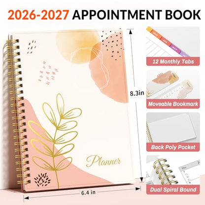 SUNEE 2026-2027 Appointment Book, Quarter-Hourly, Weekly & Monthly - from July 2026 to June 2027, 6.4"x8.3" Academic Planner, Flexible Cover, Note Pages, Bookmark, Spiral Binding, Abstract - color: Blushing Abstract Breeze
