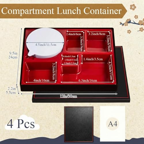 Teenyyou 4 Pcs 12 x 9.5 x 2.2 inches Japanese Bento Box 6 Compartments and Bowl Divided Japanese Food Presentation with Greaseproof Restaurant Bento Tray Sushi Tray Gift for Sushi Home Restaurant - style: 6 Compartments and Bowl