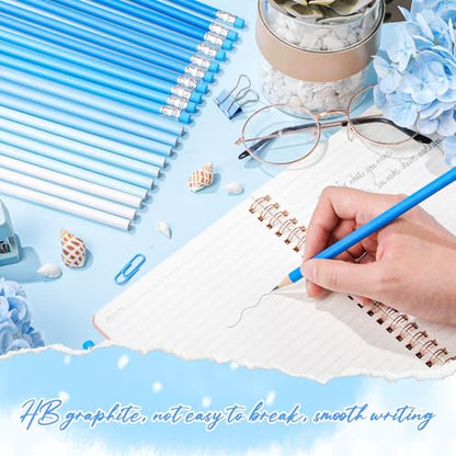24 Pcs Round Pencils with Eraser 2 HB Cute Pencils Bulk for School Graphite Wood Color Unsharpened Pencil for Drawing Sketching Wedding School Teacher Supplies Student Reward(Blue) - color: Blue