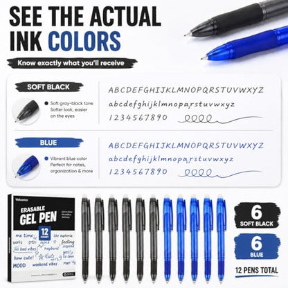 Volcanics Erasable Gel Pens, 0.7mm Fine Point Gel Erasable Ink Pens with Eraser - Rocket Book Pens, Soft Black and Blue, 12 Pack, Smooth Writing Pens Pencil-Like Precision for Home School & Office - color: Black and Blue, size: 1 Count (Pack of 12)