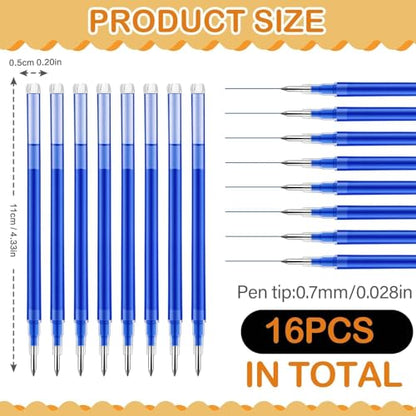 16Pcs 0.7mm Blue Erasable Gel Ink Pen Refills Compatible with Frixion | for Friction, Replaceable Medium Fine Point Clicker Refill Stationery - color: Blue 16pcs
