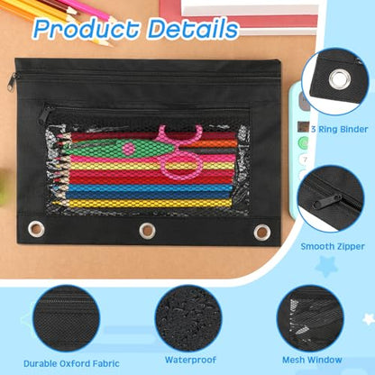 Zhehao 200 Pcs Pencil Pouches for 3 Ring Binder, Bulk Zipper Pencil Pouch Pen Case with Mesh Window Cloth Double Pocket 3 Hole Bag for Storing School Office Supplies (Classic) - color: Classic